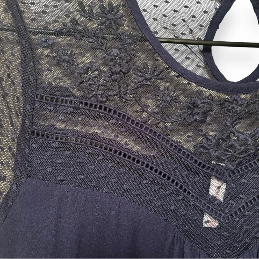 Xhilaration Flowy Lightweight Navy Lace Detail Keyhole Back Cutout Mini Dress - Picture 7 of 16